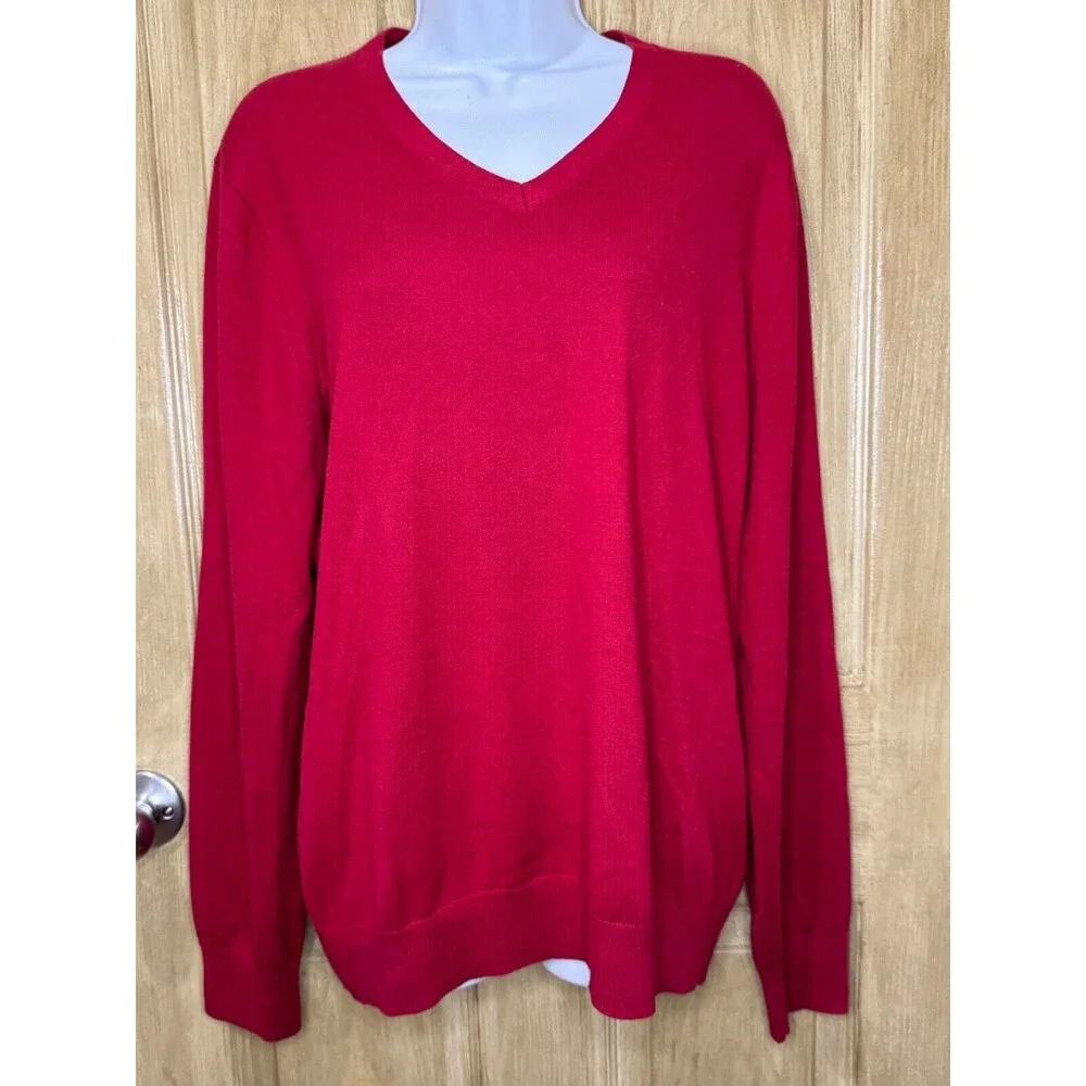 Banana Republic Sweater Mens Large Silk Cotton Cashmere Luxury Blend V Neck Red